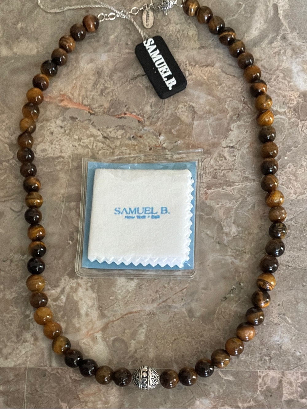 Samuel B. Tiger Eye Bead Necklace with Silver Accent